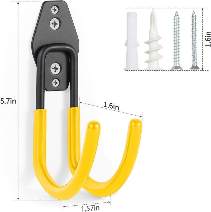 Pruite Hose Hanger Wall Mount 2 Pack,Heavy Duty Hose Holder with Screws Metal Hose Hangers for Outside,Hose Rack Suitable for Garage,Garden and Yard,Yellow - Image 2